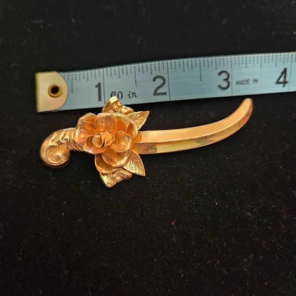 Vintage Sword and Rose Brooch Pin Gold Tone
